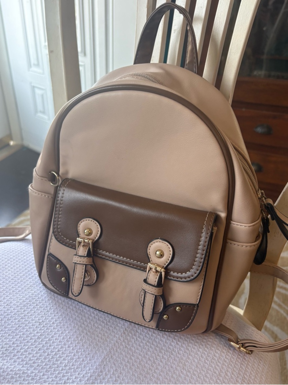 Beige and Brown Mini Backpack